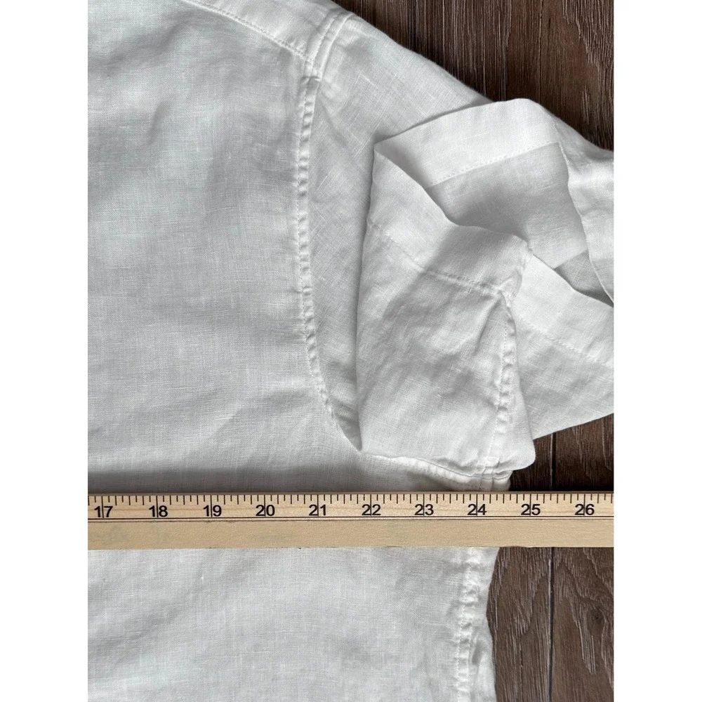 Banana Republic Mens White 100% Linen Pintuck Guayabera Shirt Large Short Sleeve